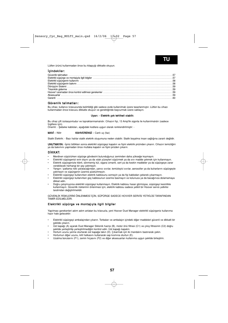 Hoover SENSORY TC 5202 011 User Manual | Page 57 / 64