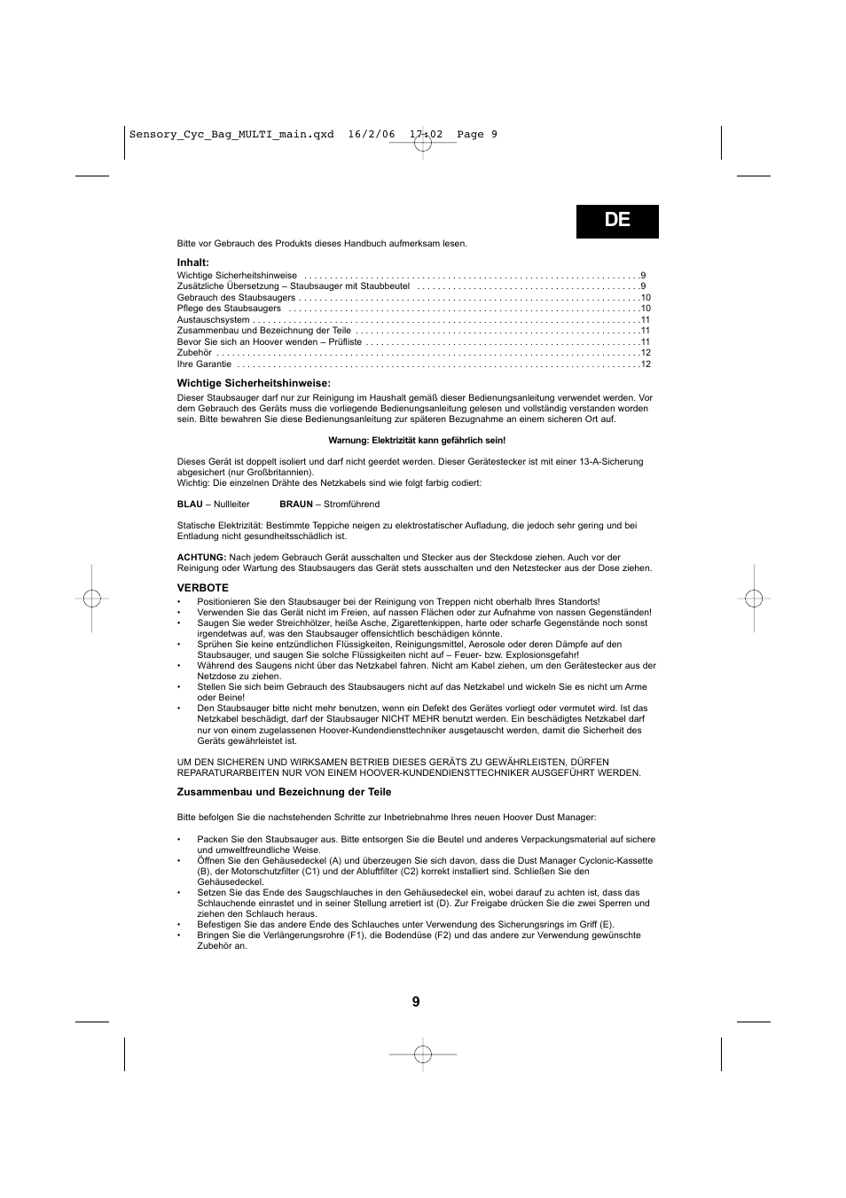 Hoover SENSORY TC 5202 011 User Manual | Page 9 / 64