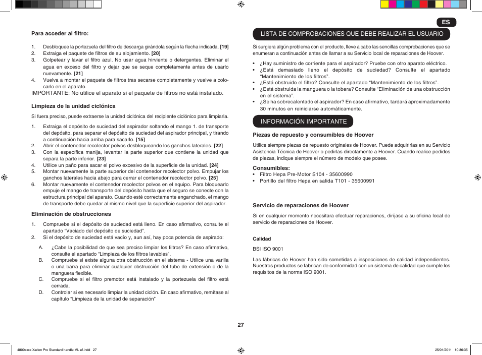 Hoover XARION-XARION PRO TXP 1510 019 User Manual | Page 29 / 66