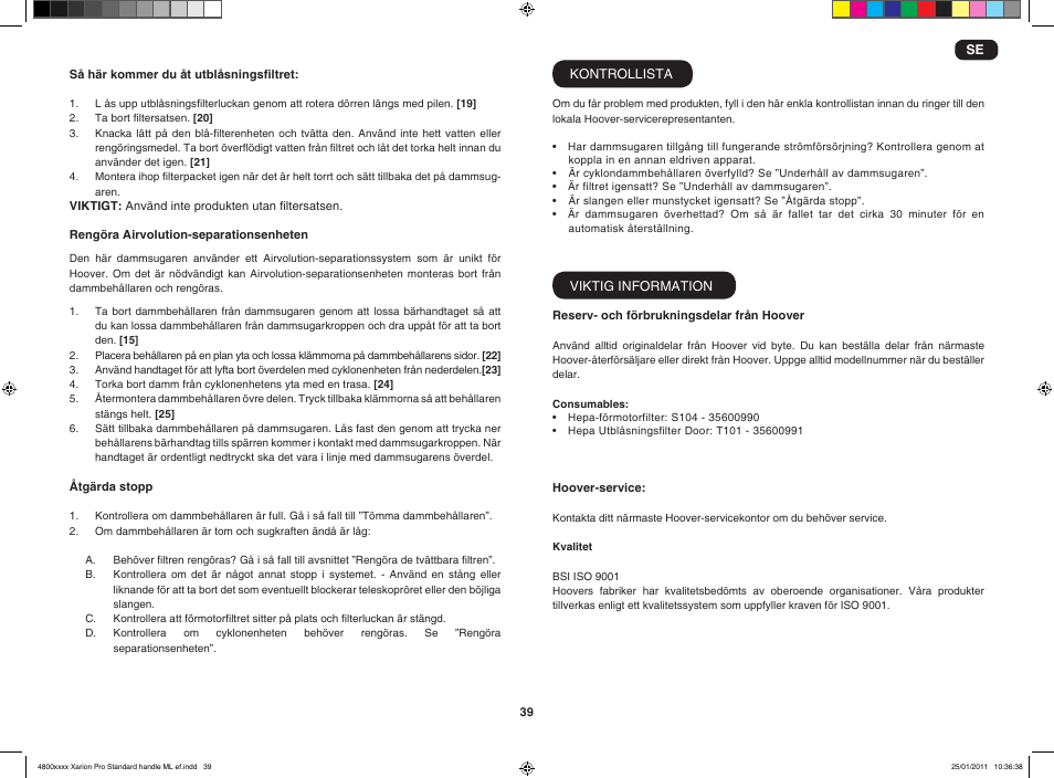 Hoover XARION-XARION PRO TXP 1510 019 User Manual | Page 41 / 66