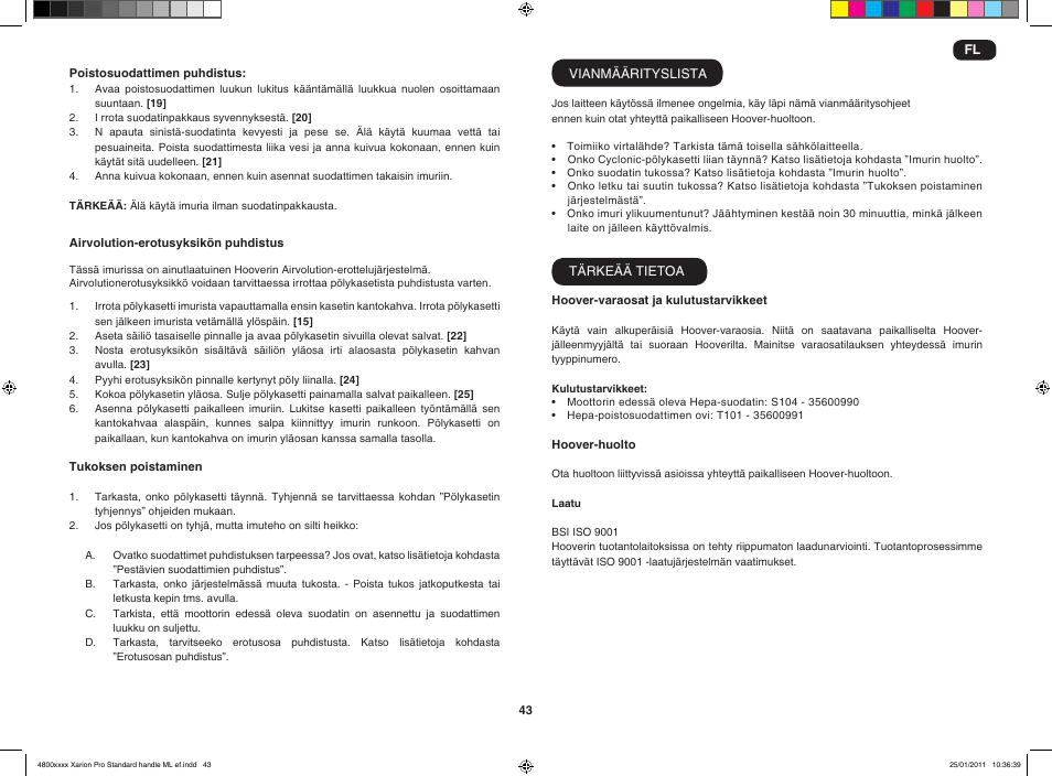 Hoover XARION-XARION PRO TXP 1510 019 User Manual | Page 45 / 66