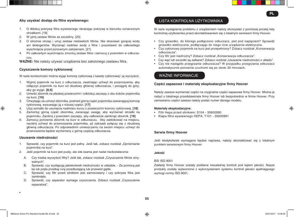 Hoover XARION-XARION PRO TXP 1510 019 User Manual | Page 57 / 66