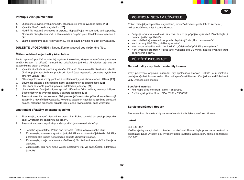 Hoover XARION-XARION PRO TXP 1510 019 User Manual | Page 61 / 66