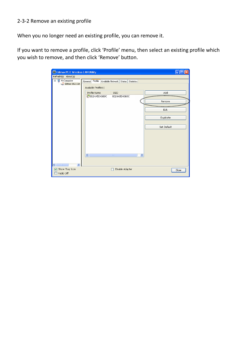 3-2 remove an existing profile | Edimax Technology EW-7612PIn V2 User Manual | Page 27 / 52