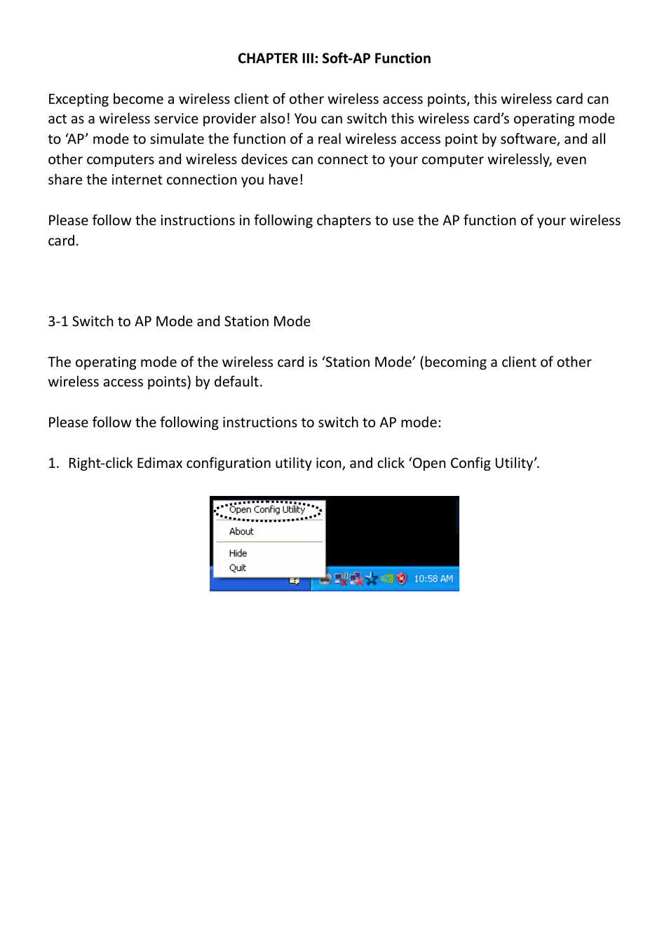 Chapter iii: soft-ap function, 1 switch to ap mode and station mode | Edimax Technology EW-7612PIn V2 User Manual | Page 39 / 52