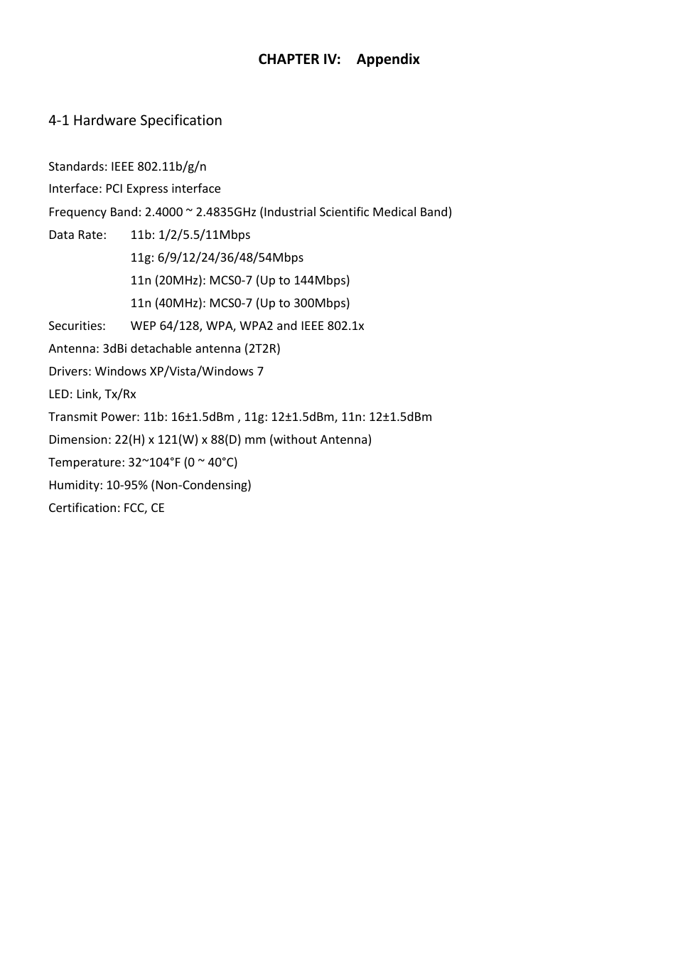 1 hardware specification | Edimax Technology EW-7612PIn V2 User Manual | Page 46 / 52