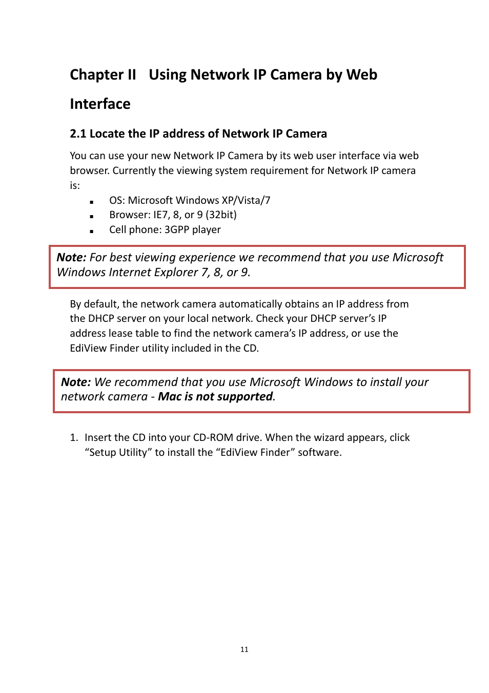 Chapter ii, Using network ip camera by web interface, 1 locate the ip address of network ip camera | Edimax Technology IR-123E User Manual | Page 14 / 73
