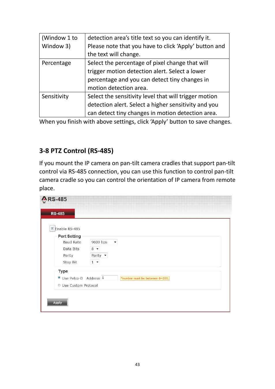 8 ptz control (rs-485) | Edimax Technology IR-123E User Manual | Page 46 / 73