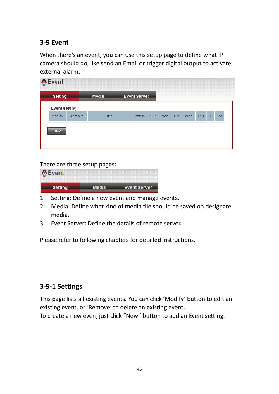 9 event, 9-1 settings | Edimax Technology IR-123E User Manual | Page 48 / 73