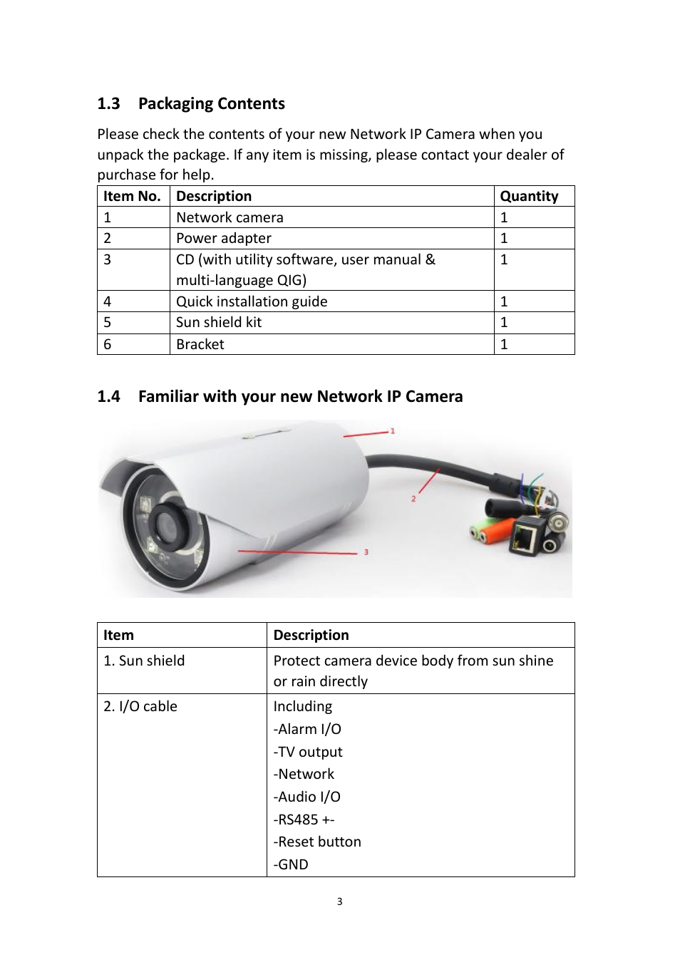 Packaging contents, Familiar with your new network ip camera, 3 packaging contents | 4 familiar with your new network ip camera | Edimax Technology IR-123E User Manual | Page 6 / 73