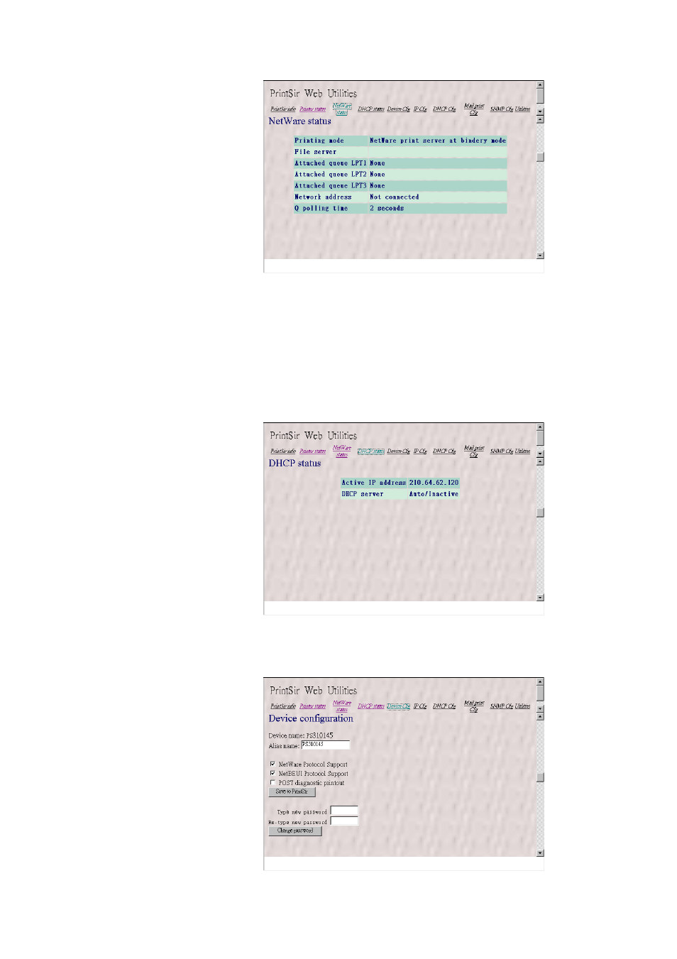 Getting dhcp status, Changing device configuration | Edimax Technology PS-3103P User Manual | Page 99 / 111
