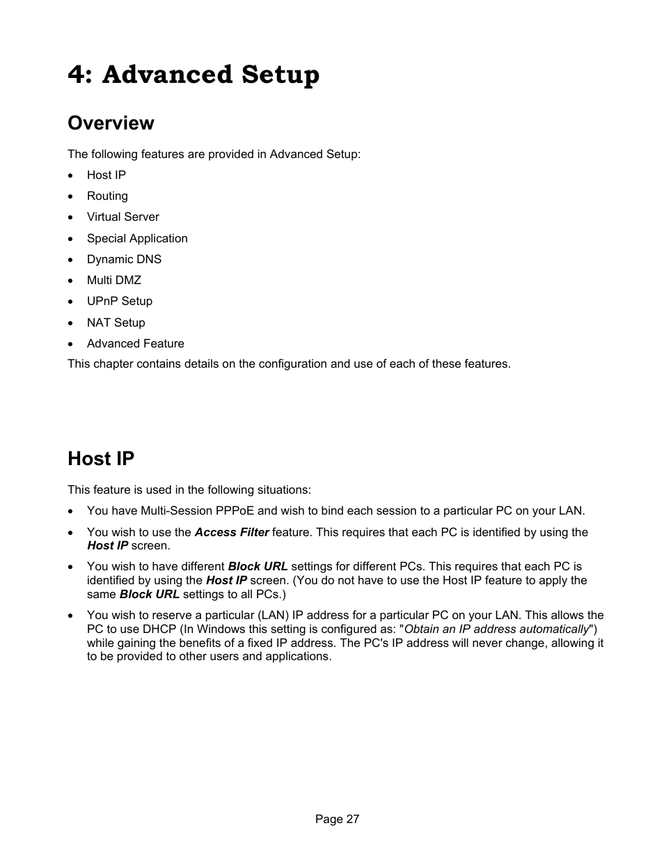 Advanced setup, Overview, Host ip | Edimax Technology ER-1088 User Manual | Page 31 / 97