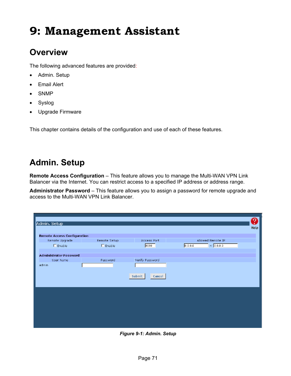 Management assistant, Overview, Admin. setup | Edimax Technology ER-1088 User Manual | Page 75 / 97