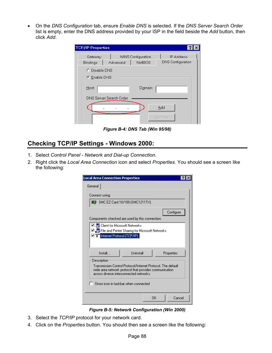 Checking tcp/ip settings - windows 2000 | Edimax Technology ER-1088 User Manual | Page 92 / 97