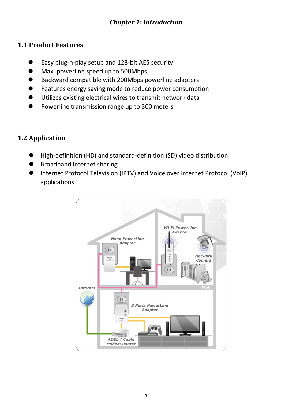 Chapter 1: introduction, 1 product features, 2 application | Edimax Technology HP-5101K User Manual | Page 4 / 24