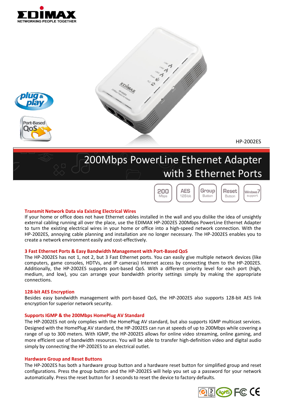 Edimax Technology HP-2002ES User Manual | 2 pages