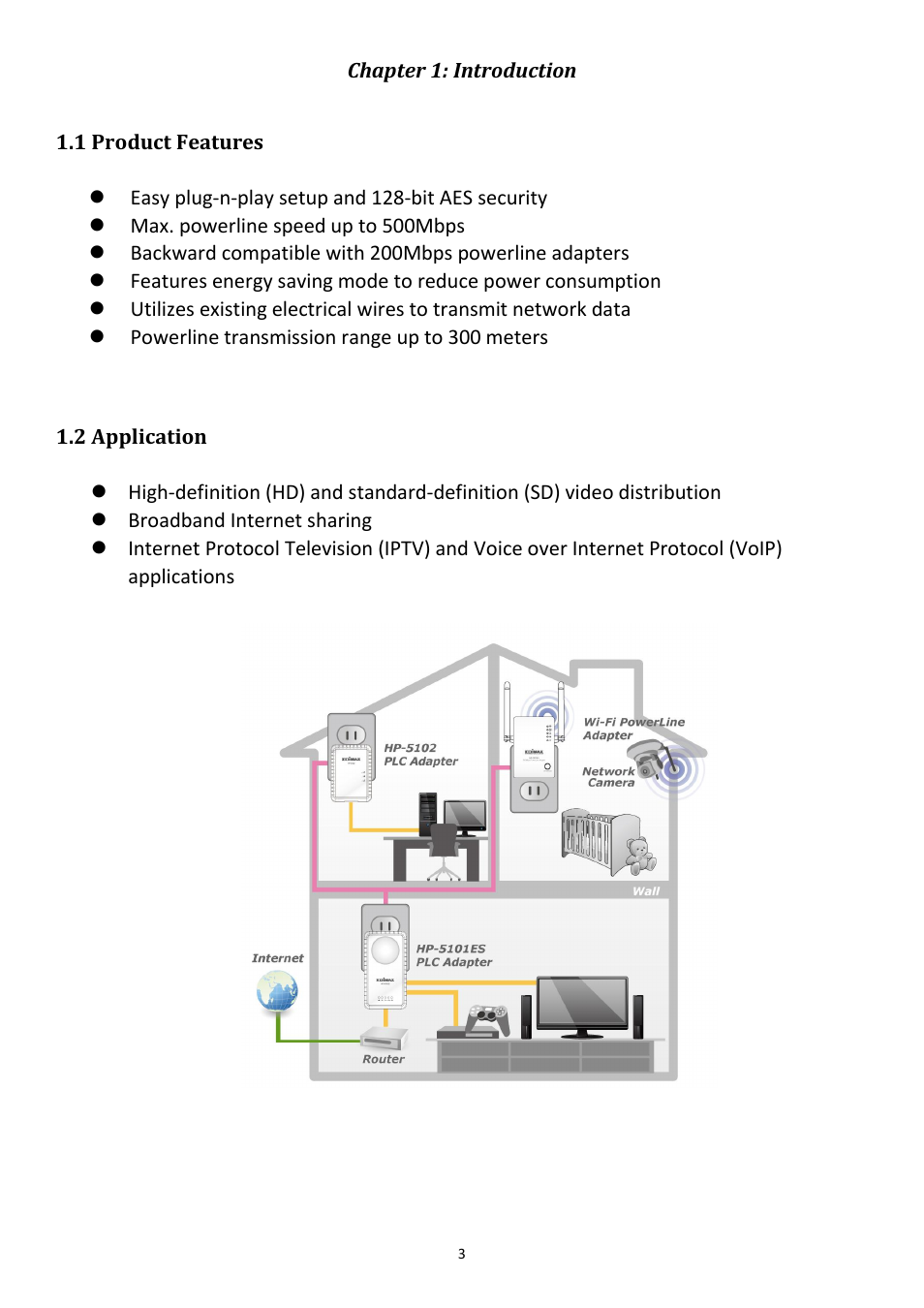 Chapter 1: introduction, 1 product features, 2 application | Edimax Technology HP-5102K User Manual | Page 4 / 31