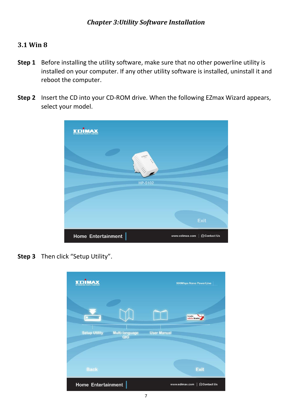 Chapter 3:utility software installation, 1 win 8 | Edimax Technology HP-5102K User Manual | Page 8 / 31
