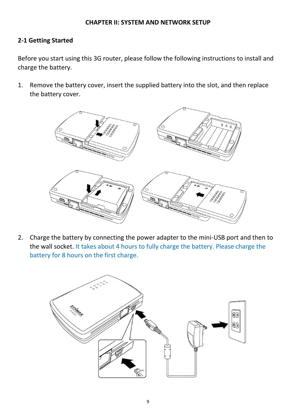 Chapter ii: system and network setup, 1 getting started | Edimax Technology 3G-6218n User Manual | Page 10 / 125