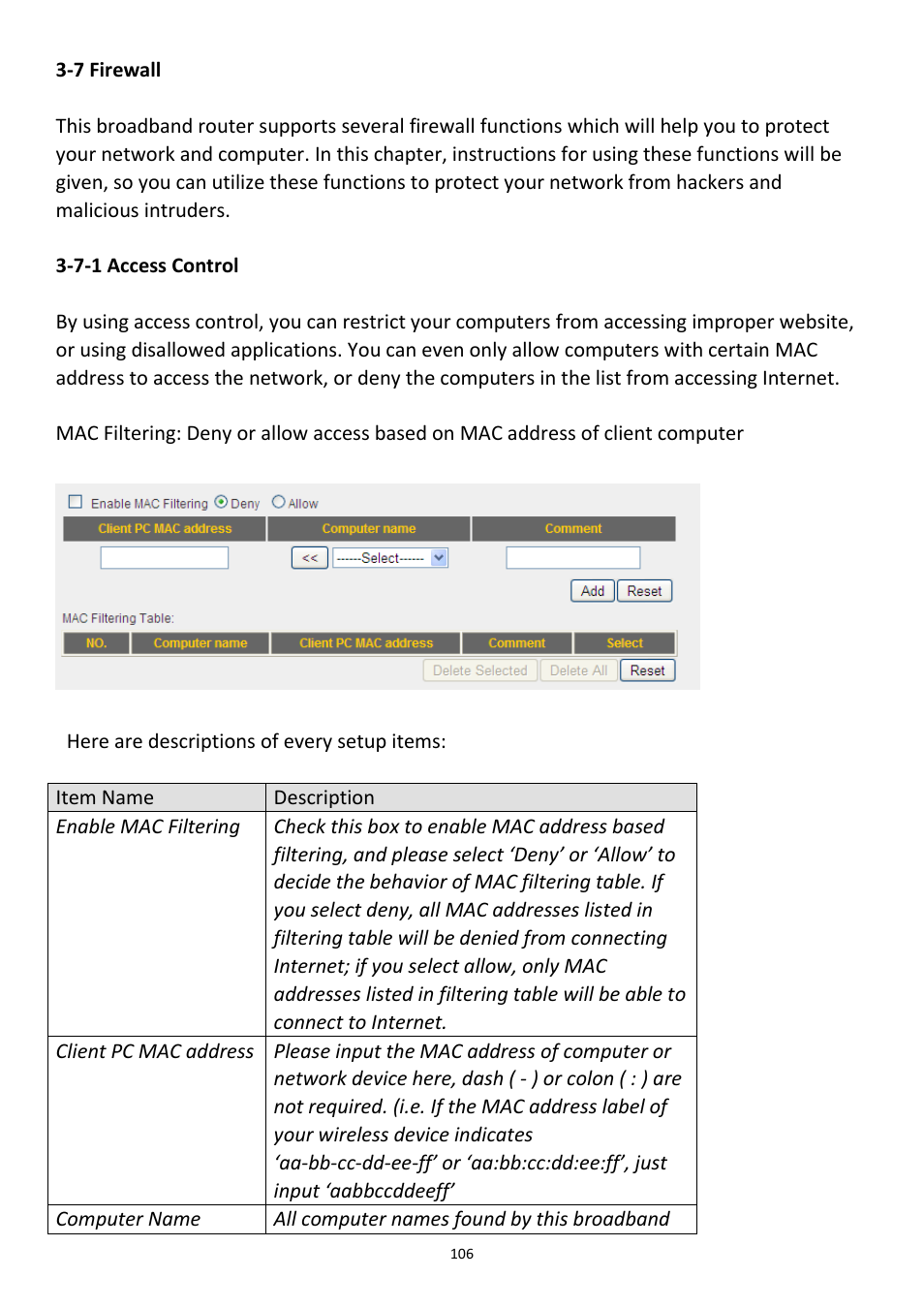 7 firewall, 7-1 access control | Edimax Technology 3G-6218n User Manual | Page 107 / 125