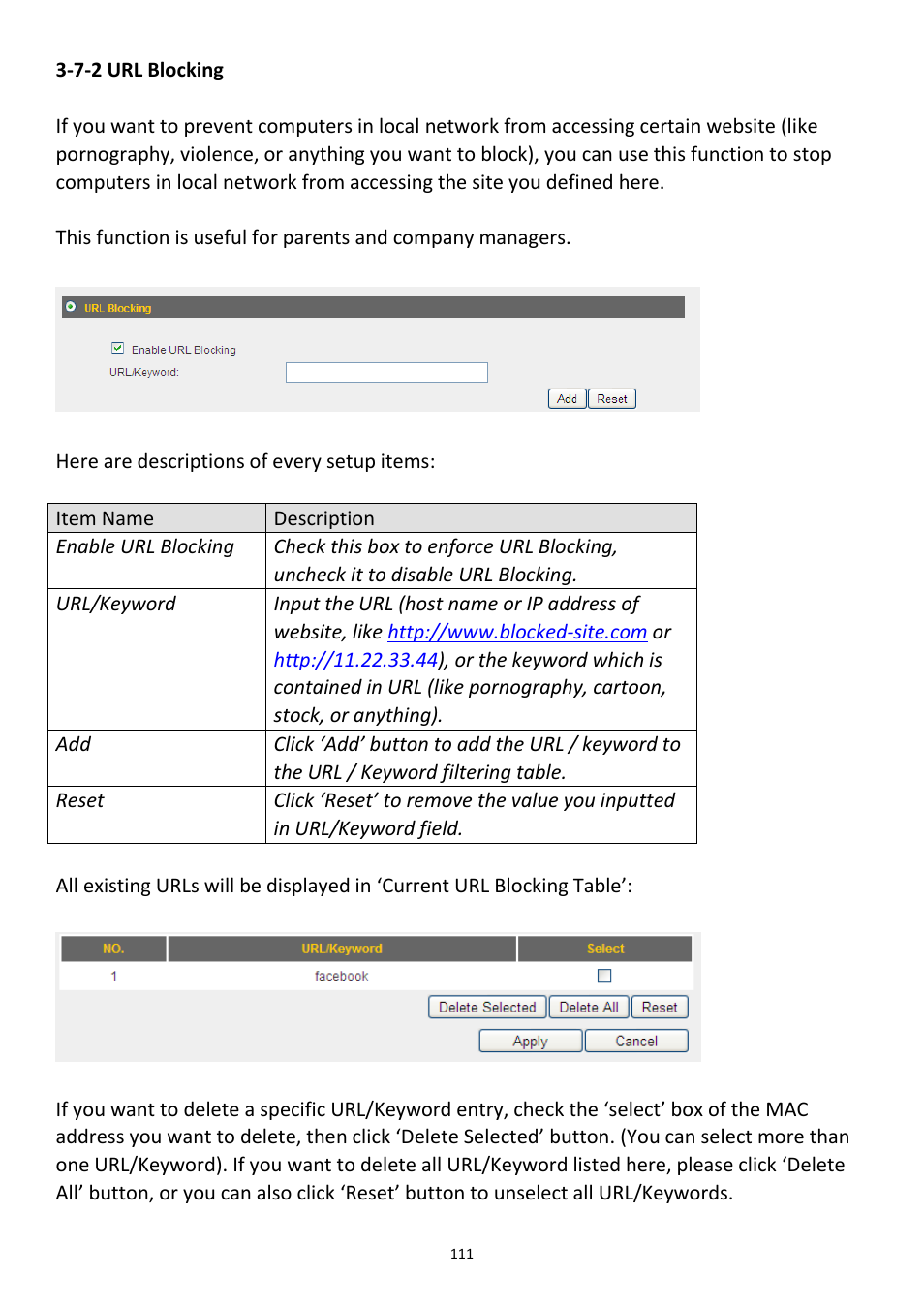 7-2 url blocking | Edimax Technology 3G-6218n User Manual | Page 112 / 125