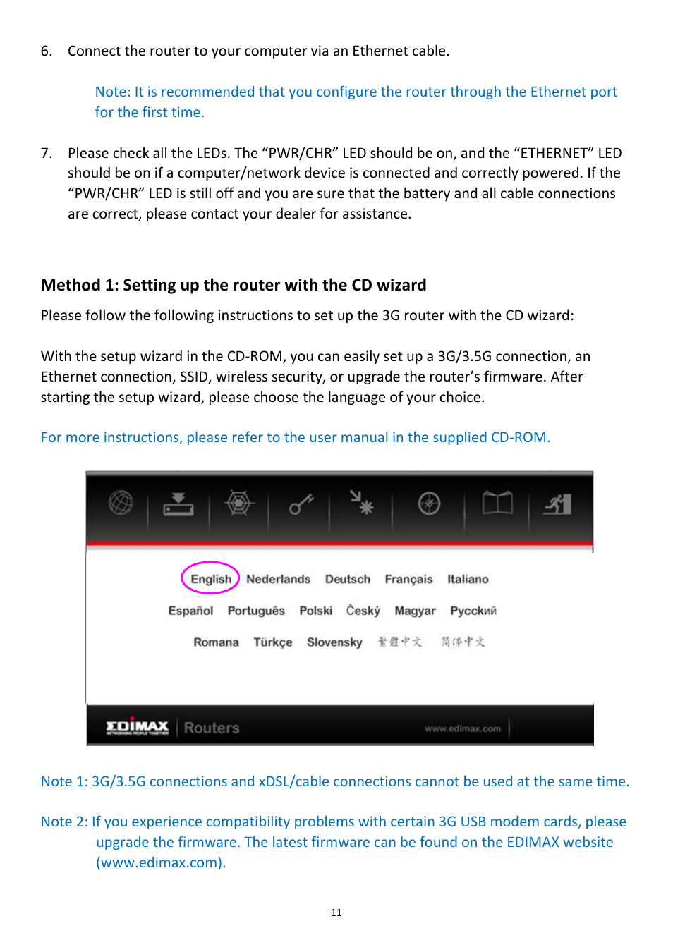 Method 1: setting up the router with the cd wizard | Edimax Technology 3G-6218n User Manual | Page 12 / 125