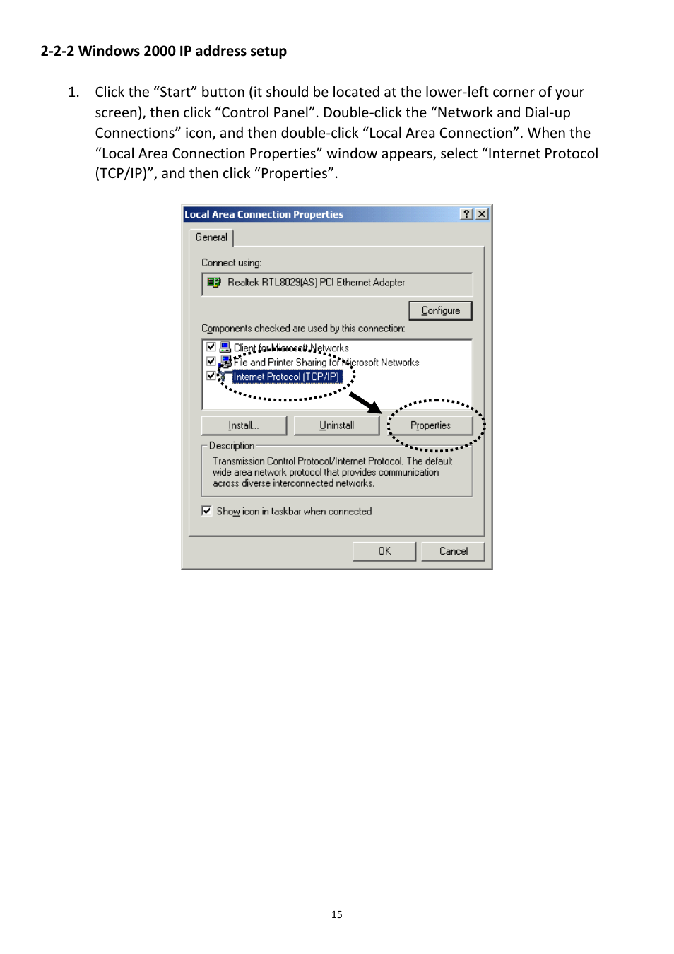 2-2 windows 2000 ip address setup | Edimax Technology 3G-6218n User Manual | Page 16 / 125