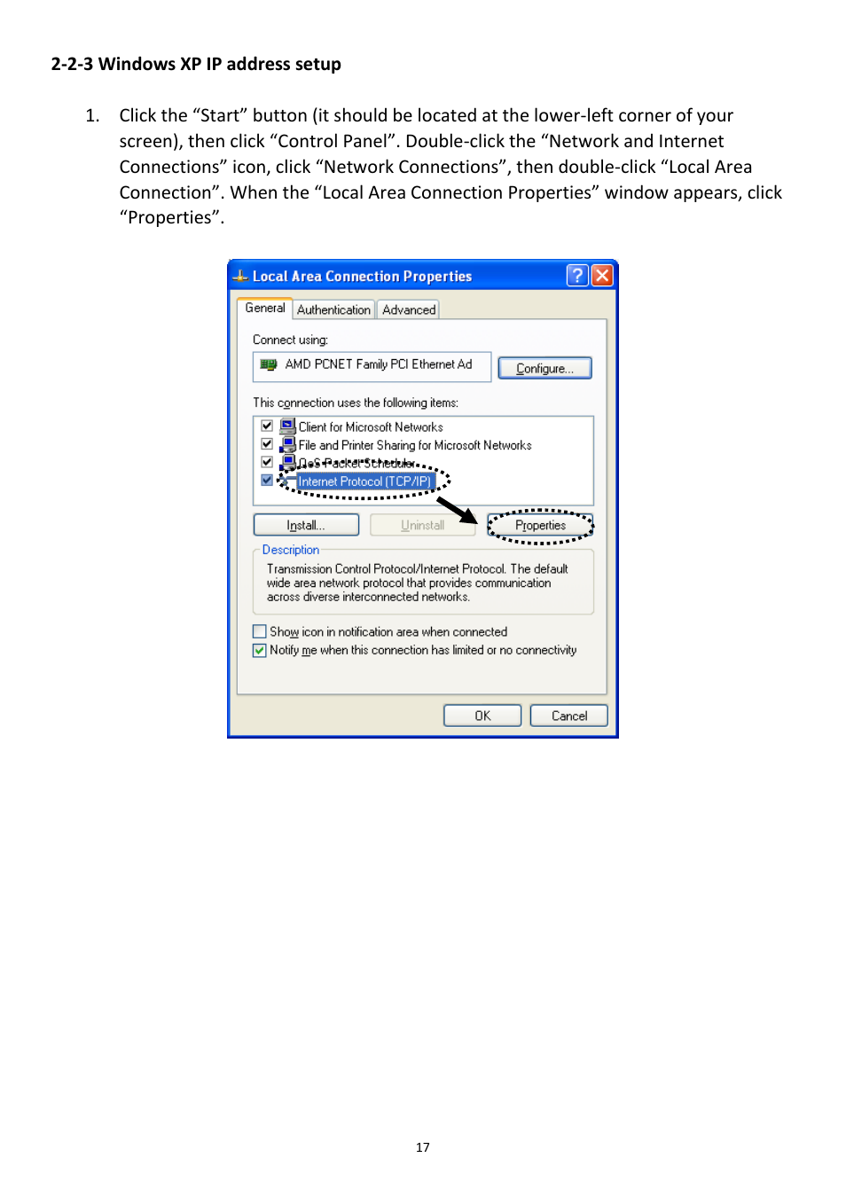 2-3 windows xp ip address setup | Edimax Technology 3G-6218n User Manual | Page 18 / 125