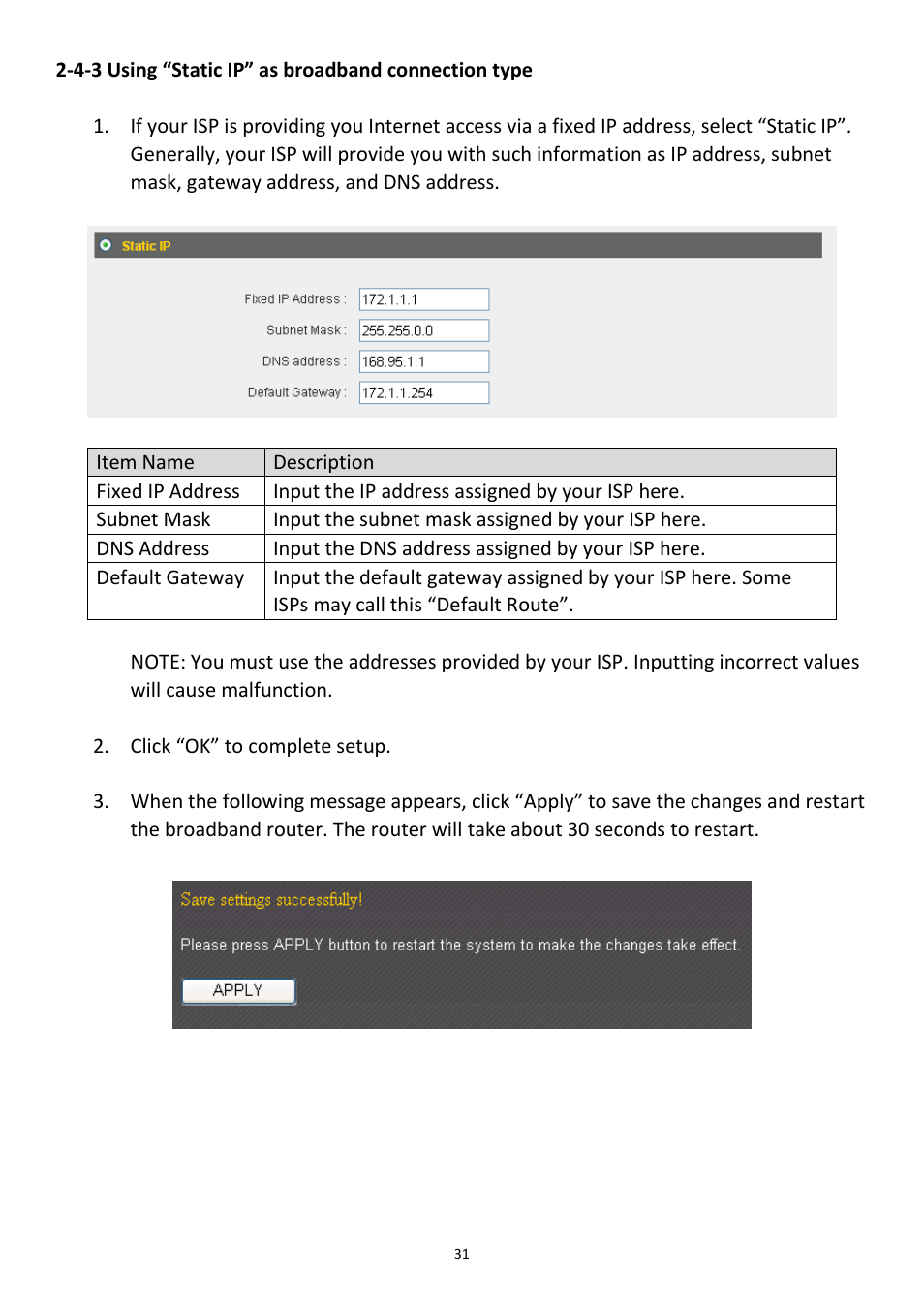 4-3 using “static ip” as broadband connection type | Edimax Technology 3G-6218n User Manual | Page 32 / 125