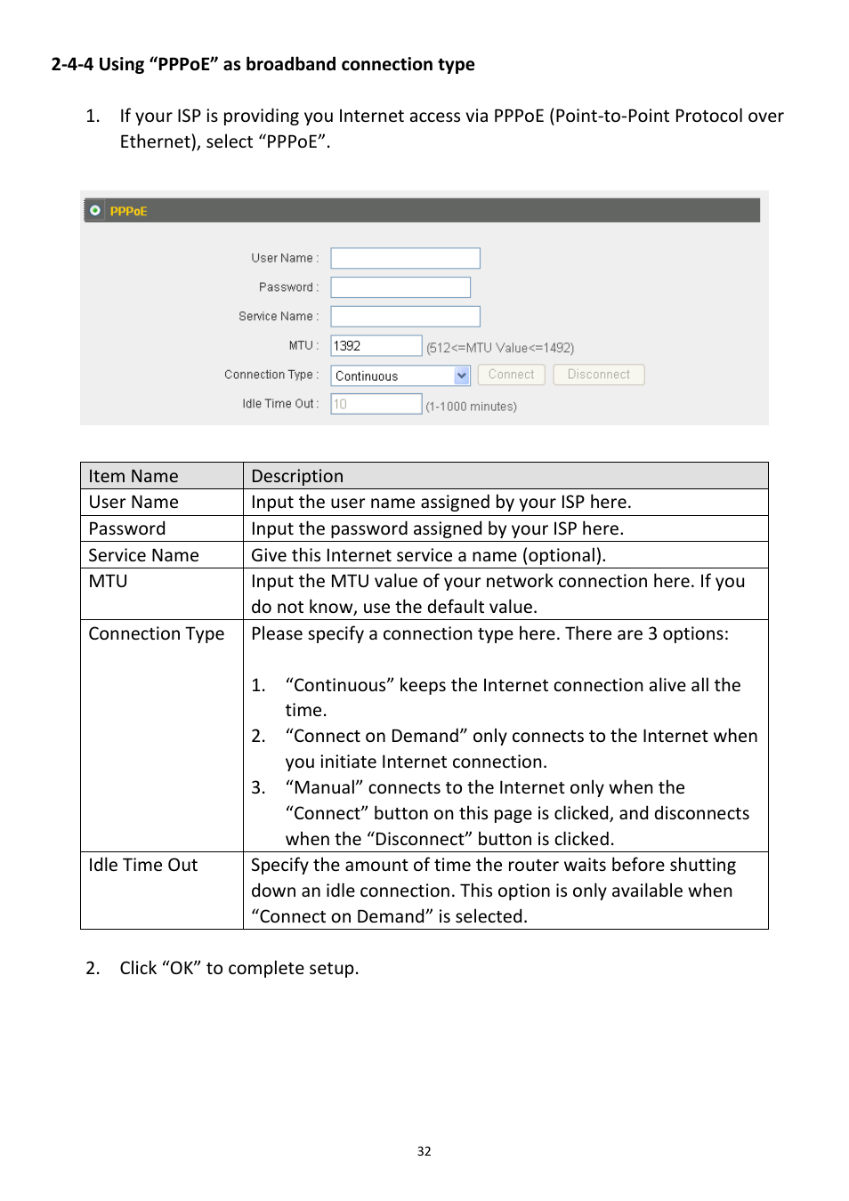 4-4 using “pppoe” as broadband connection type | Edimax Technology 3G-6218n User Manual | Page 33 / 125