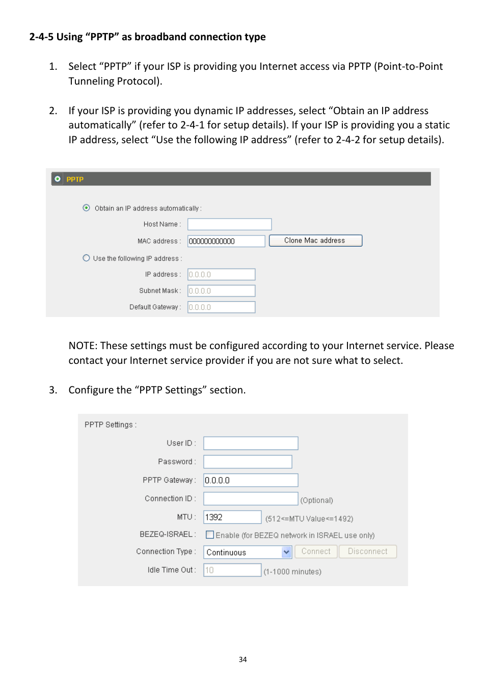 4-5 using “pptp” as broadband connection type | Edimax Technology 3G-6218n User Manual | Page 35 / 125