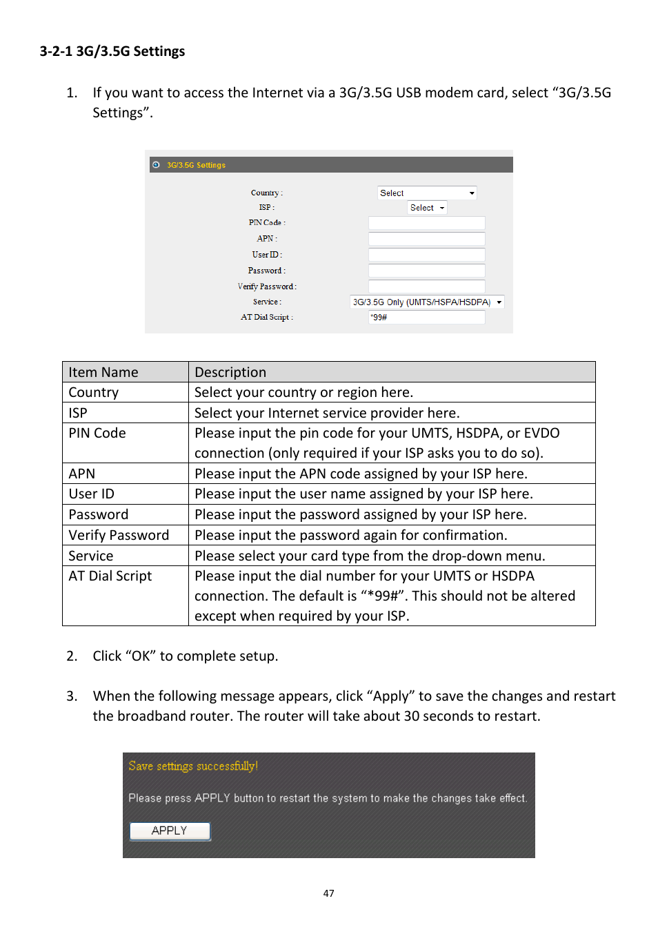 2-1 3g/3.5g settings | Edimax Technology 3G-6218n User Manual | Page 48 / 125