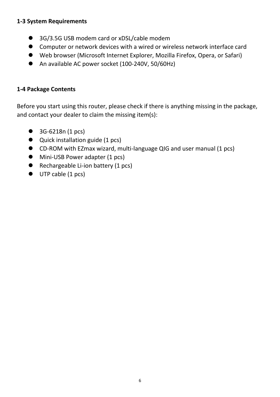 3 system requirements, 4 package contents | Edimax Technology 3G-6218n User Manual | Page 7 / 125