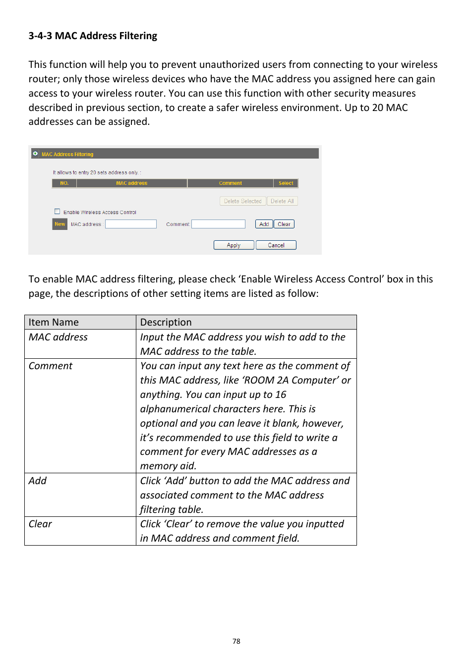 4-3 mac address filtering | Edimax Technology 3G-6218n User Manual | Page 79 / 125