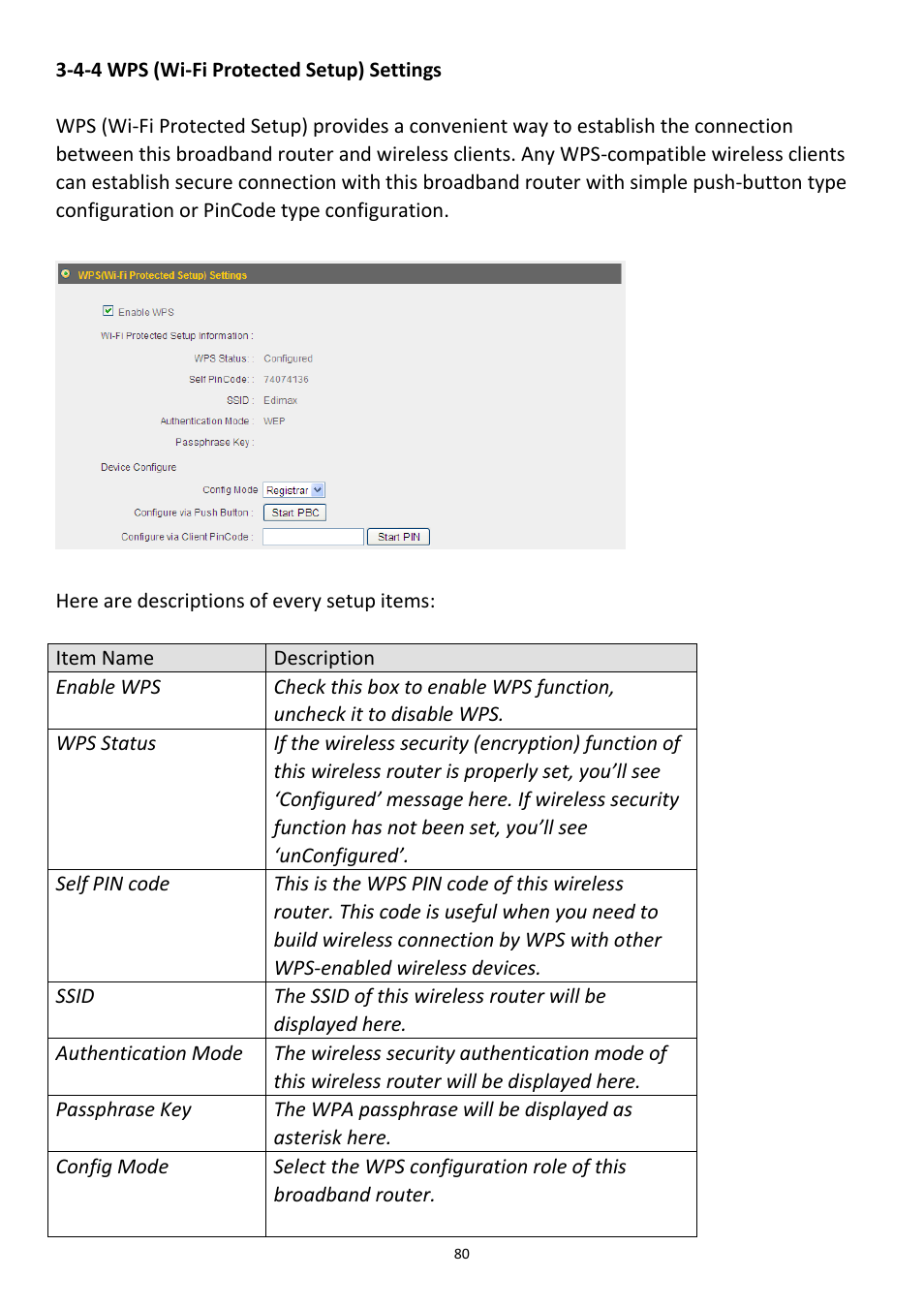 4-4 wps (wi-fi protected setup) settings | Edimax Technology 3G-6218n User Manual | Page 81 / 125