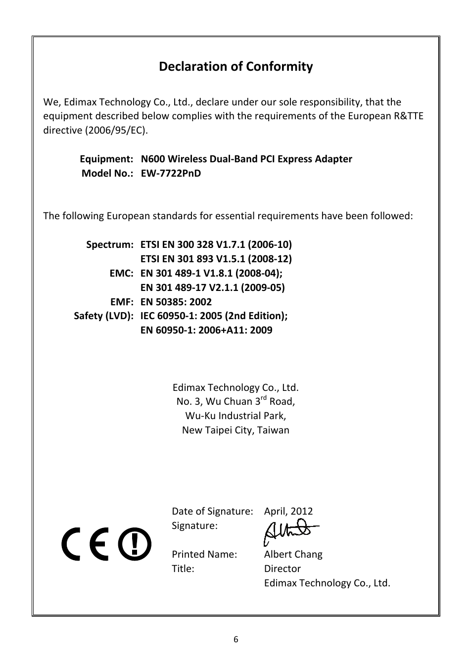 Declaration of conformity | Edimax Technology EW-7722PnD User Manual | Page 7 / 8