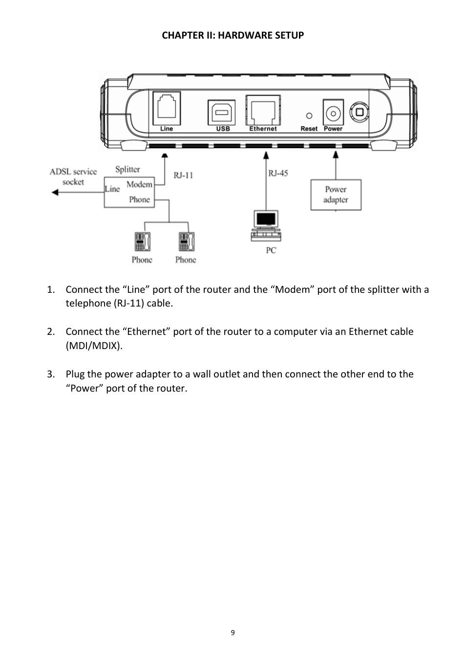 Chapter ii: hardware setup | Edimax Technology AR-7211B User Manual | Page 10 / 61