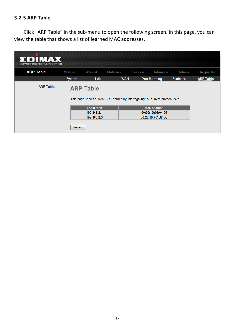 2-5 arp table | Edimax Technology AR-7211B User Manual | Page 18 / 61