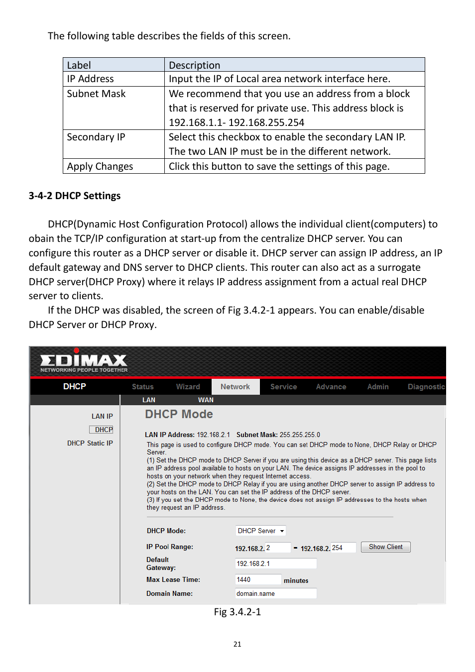 4-2 dhcp settings | Edimax Technology AR-7211B User Manual | Page 22 / 61