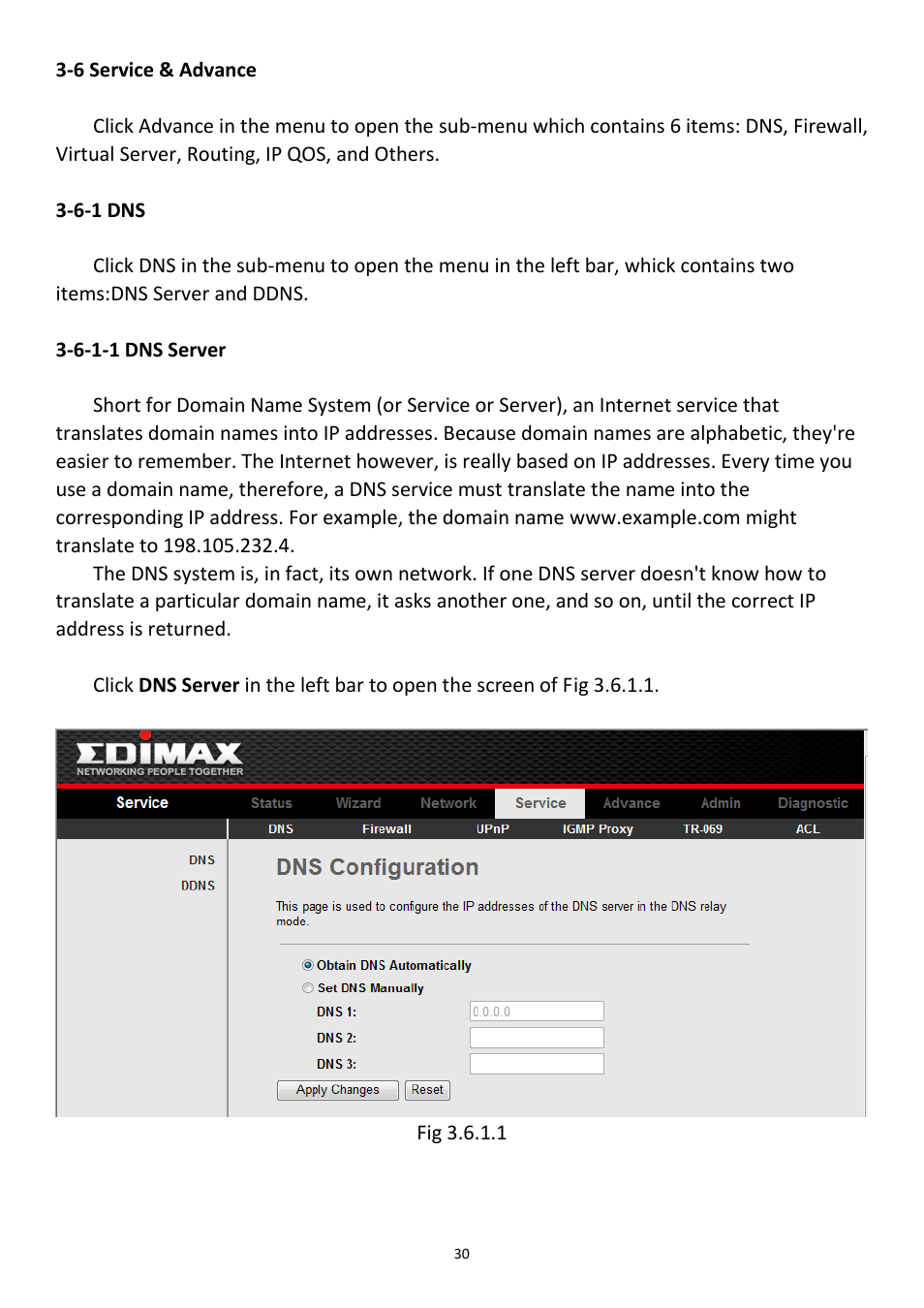 6 service & advance, 6-1 dns, 6-1-1 dns server | Edimax Technology AR-7211B User Manual | Page 31 / 61