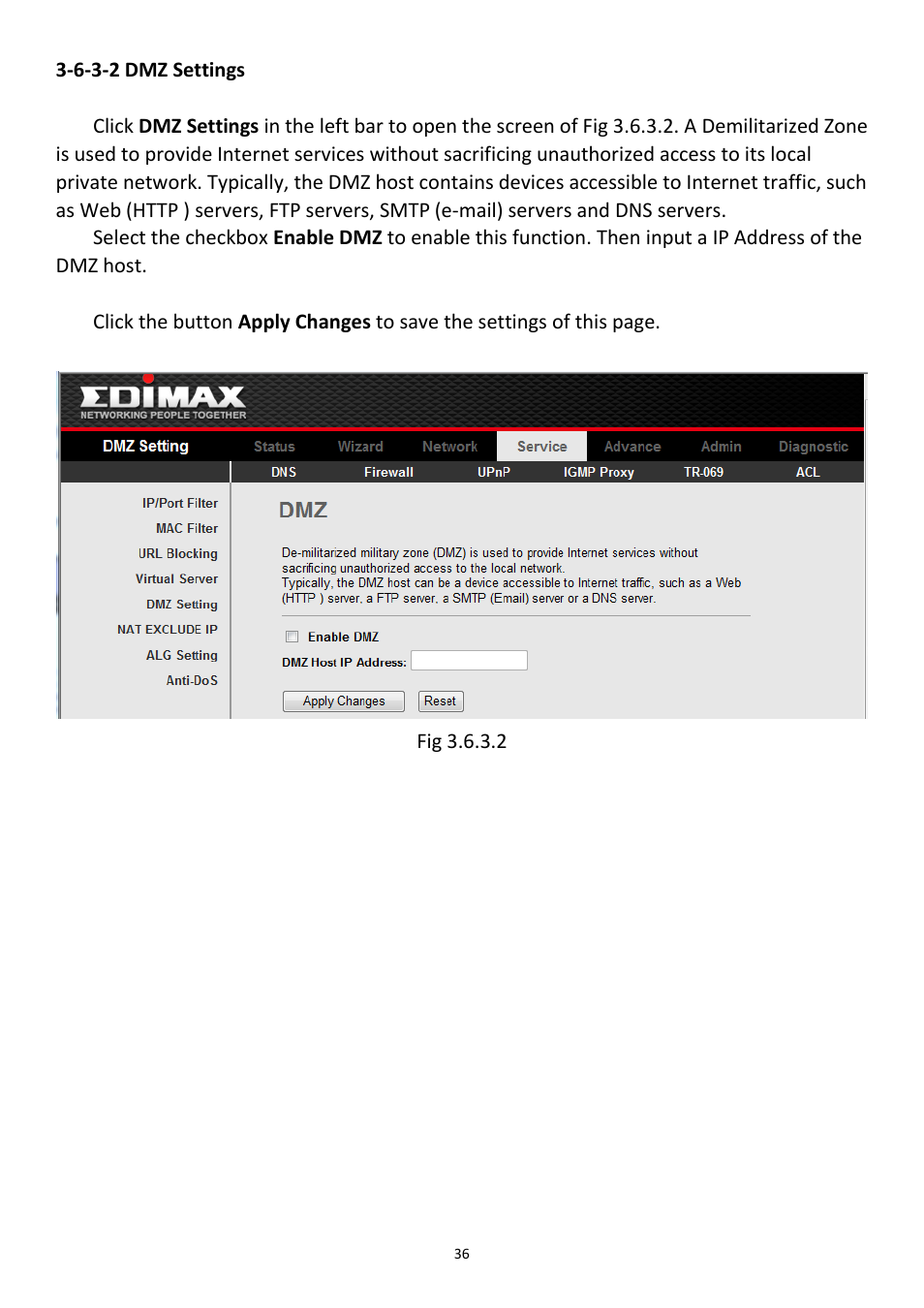 6-3-2 dmz settings | Edimax Technology AR-7211B User Manual | Page 37 / 61