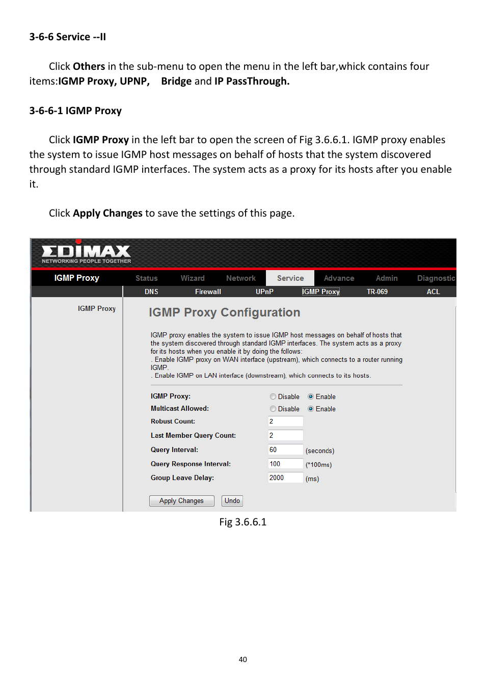 6-6 service --ii, 6-6-1 igmp proxy | Edimax Technology AR-7211B User Manual | Page 41 / 61