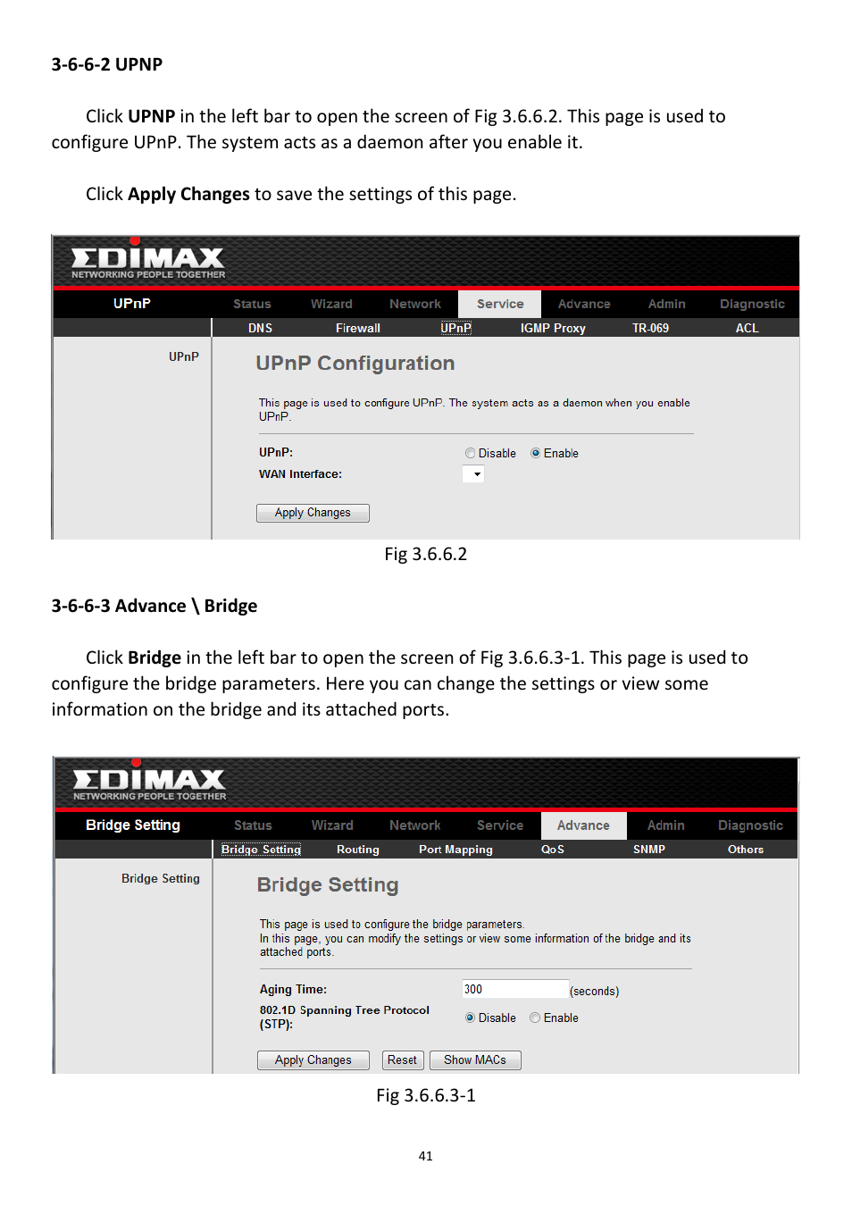 6-6-2 upnp, 6-6-3 advance \ bridge | Edimax Technology AR-7211B User Manual | Page 42 / 61