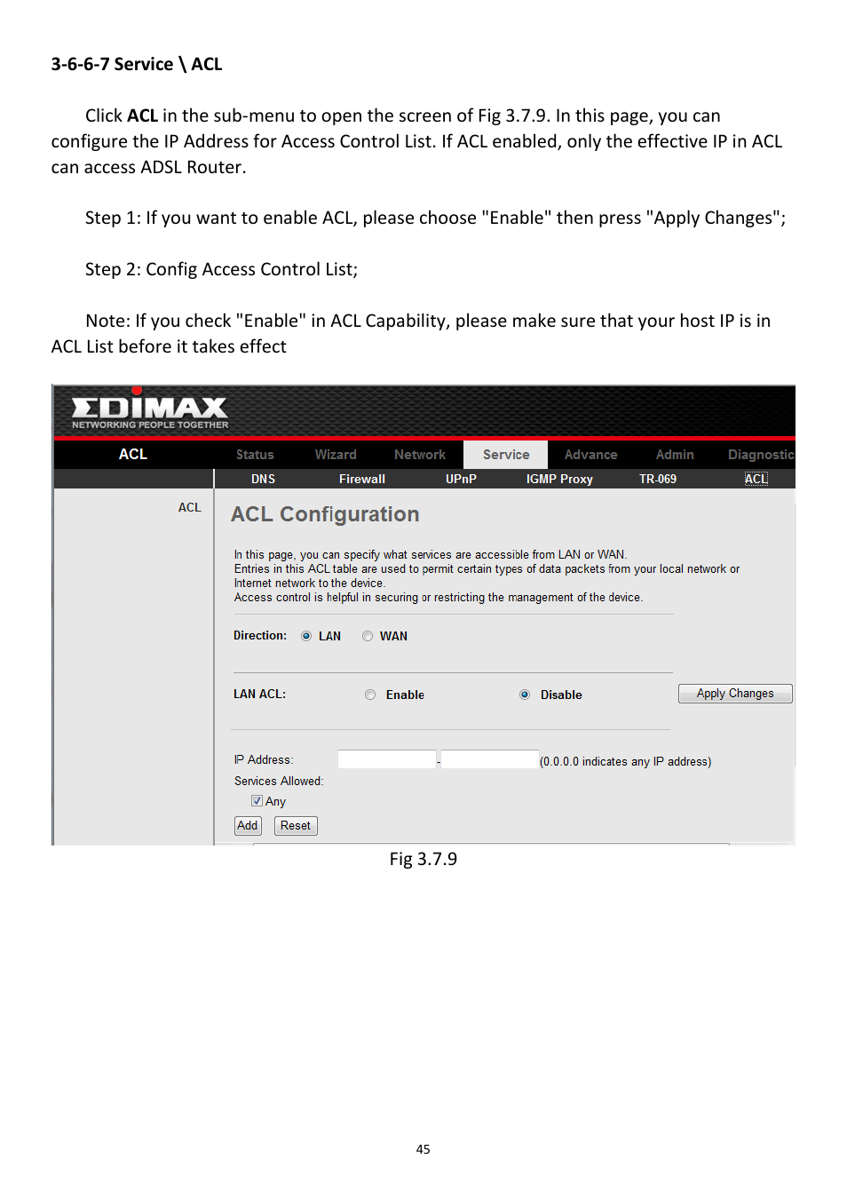 6-6-7 service \ acl | Edimax Technology AR-7211B User Manual | Page 46 / 61