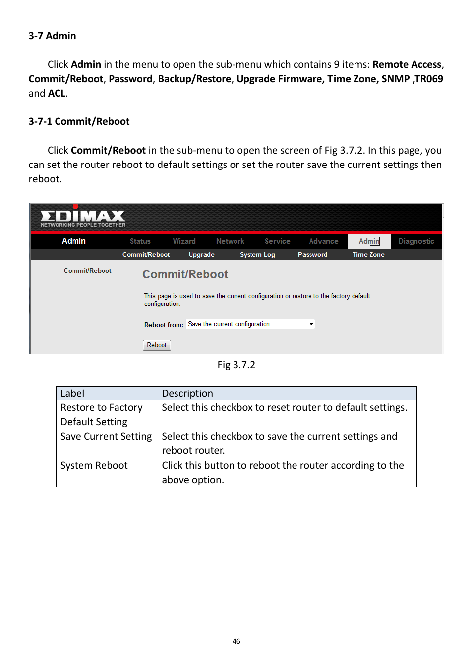 7 admin, 7-1 commit/reboot | Edimax Technology AR-7211B User Manual | Page 47 / 61