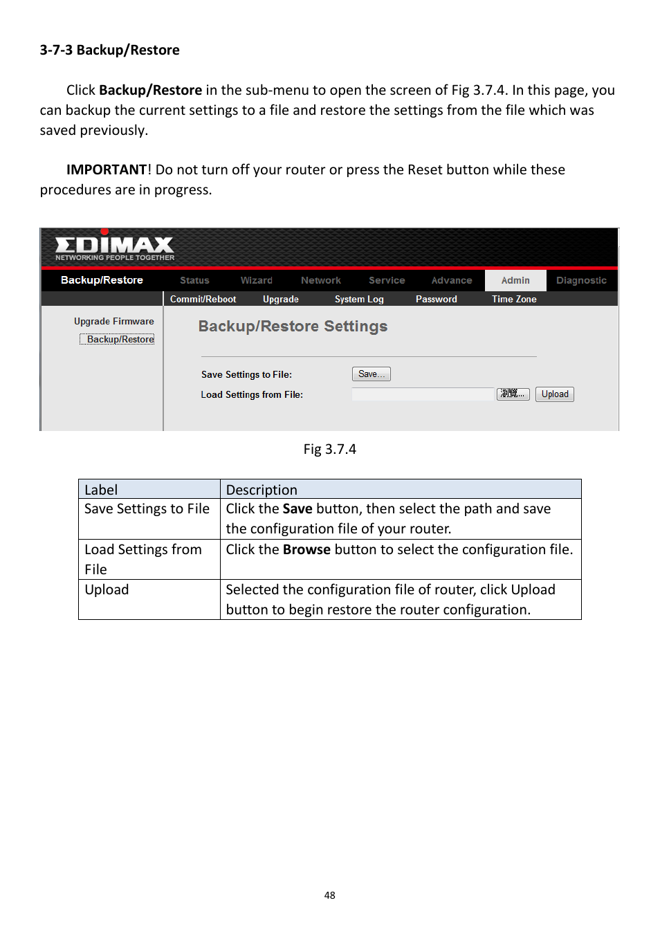 7-3 backup/restore | Edimax Technology AR-7211B User Manual | Page 49 / 61
