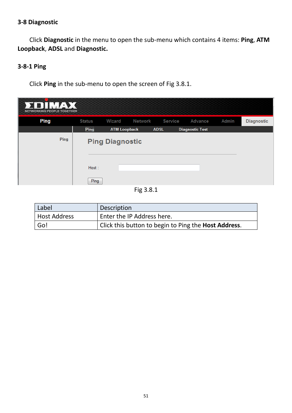 8 diagnostic, 8-1 ping | Edimax Technology AR-7211B User Manual | Page 52 / 61