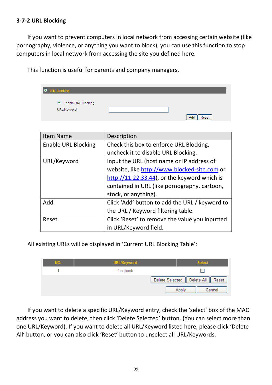 7-2 url blocking | Edimax Technology 3G-6408n User Manual | Page 100 / 113