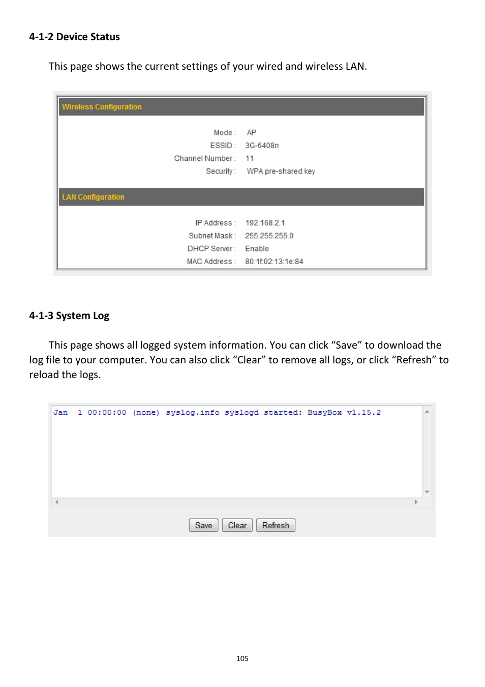 1-2 device status, 1-3 system log | Edimax Technology 3G-6408n User Manual | Page 106 / 113
