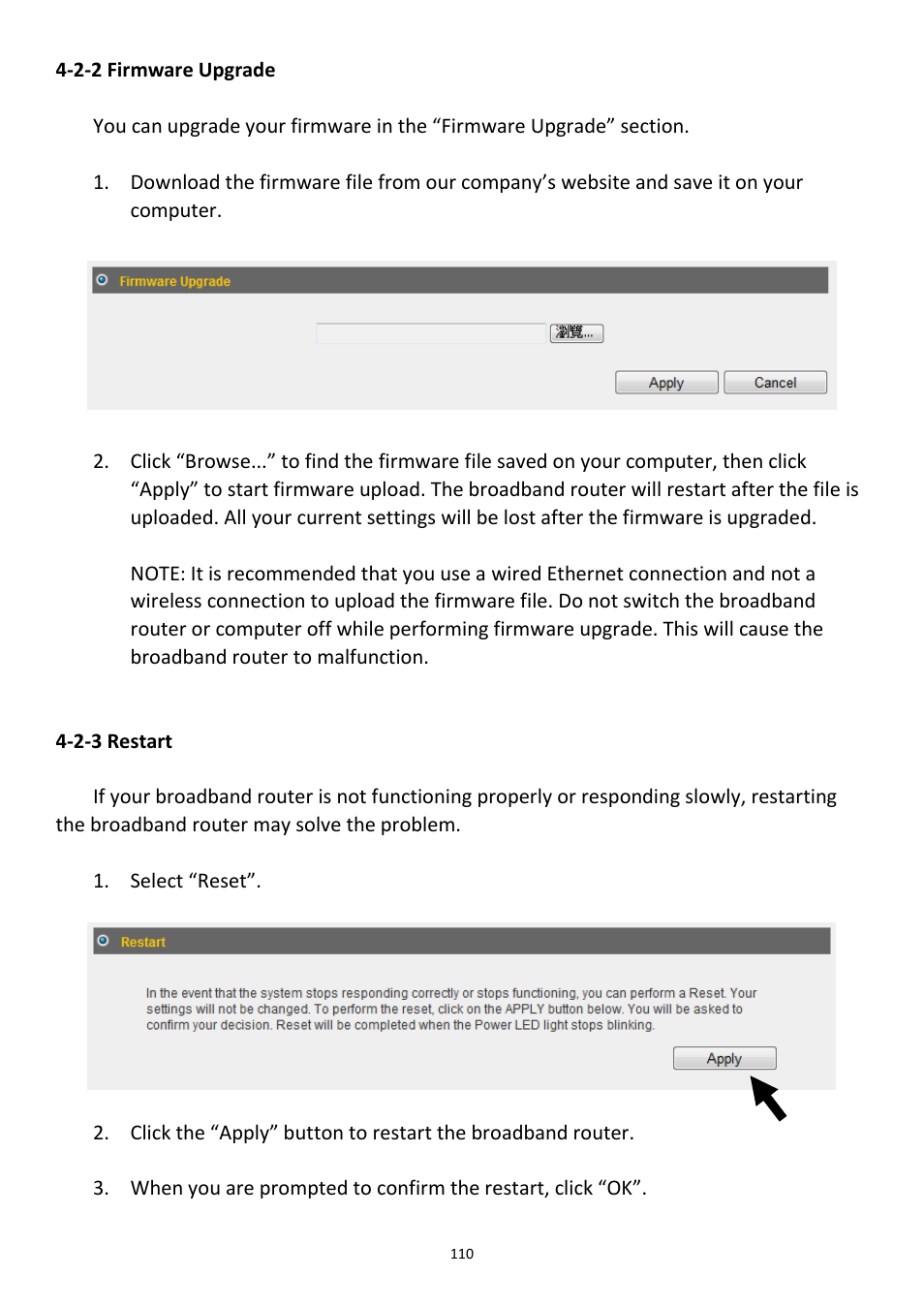 2-2 firmware upgrade, 2-3 restart | Edimax Technology 3G-6408n User Manual | Page 111 / 113